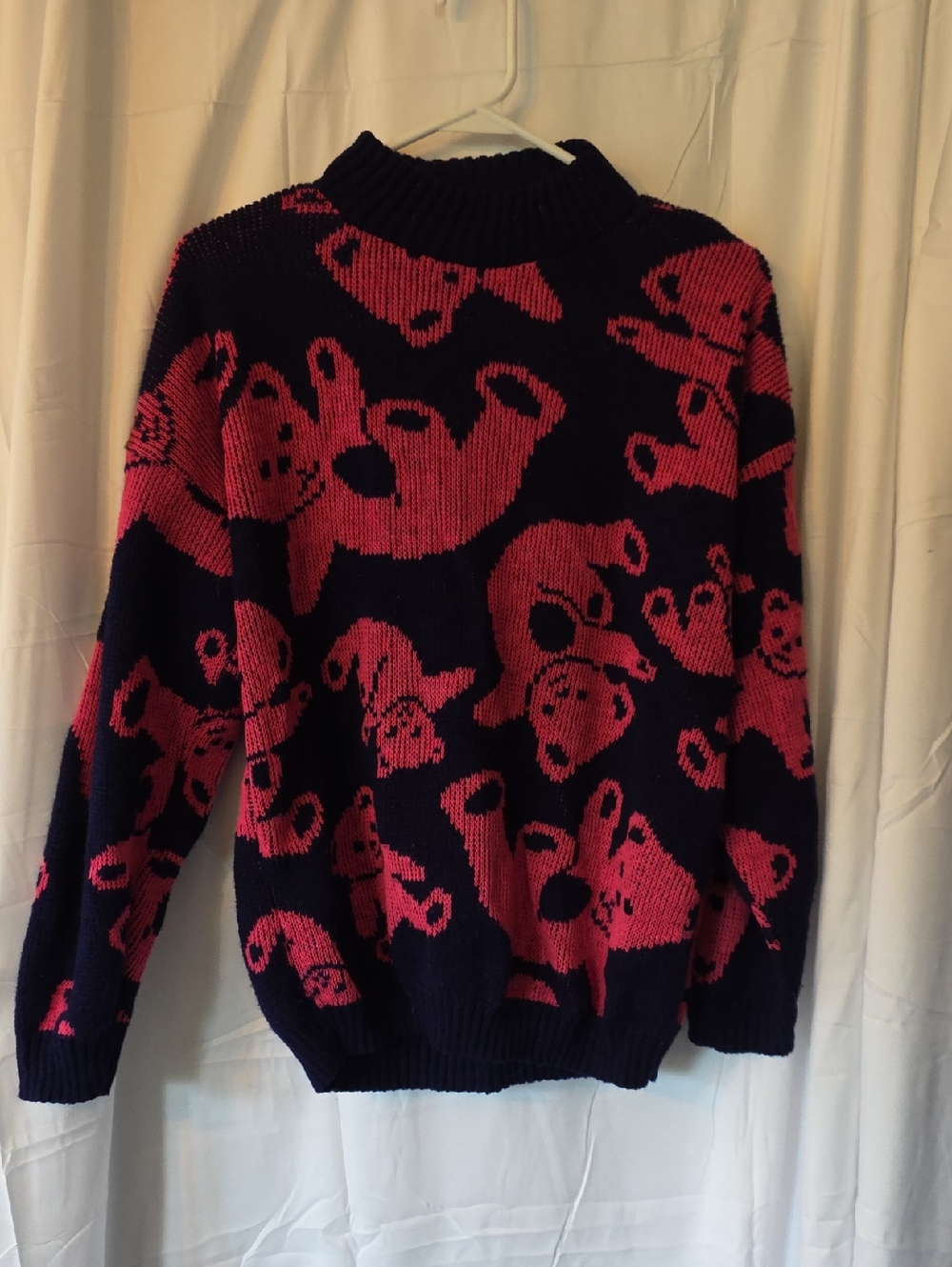 Black and Hot Pink Bear Pattern Knit Sweater